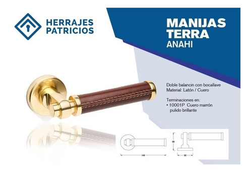 Imagen 2 de 6 de Manija Doble Terra Anahi Combinado Dorado/cuero Marron Compl