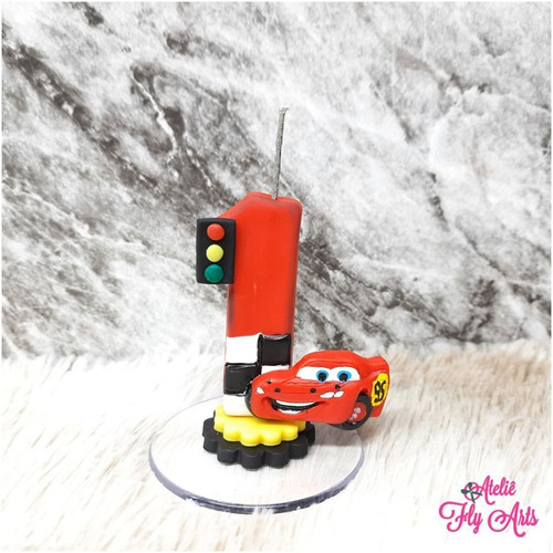 Imagem 1 de 2 de Vela Em Biscuit Carros Mcqueen Aniversario, Vela Decorada