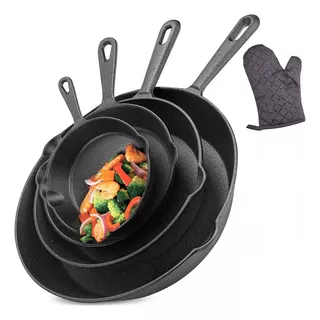 4pcs Sartenes De Hierro Fundido Skillet Set De Sartenes Color Negro