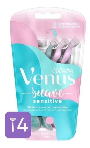 Máquina De Afeitar Gillette Venus Suave Sensitive X 4 U