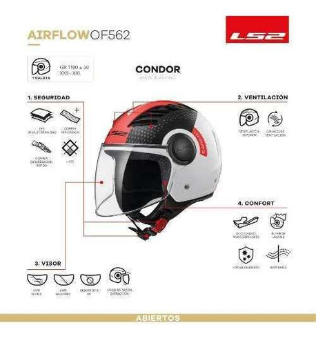 Imagen 4 de 9 de Casco Moto Abierto Ls2 562 Airflow Condor Blanco Negro Rojo