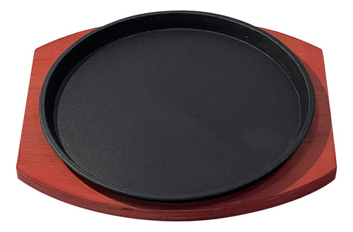 Plato De Hierro Fundido Redondo Con Base De Madera 19cm
