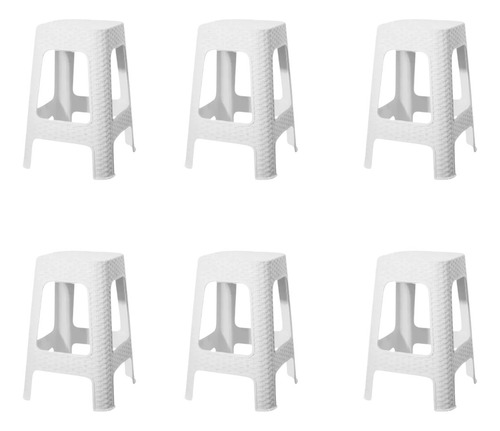 Pack X3 Banquetas Apilables Símil Ratan Plástico Reforzado Ratán Blanco