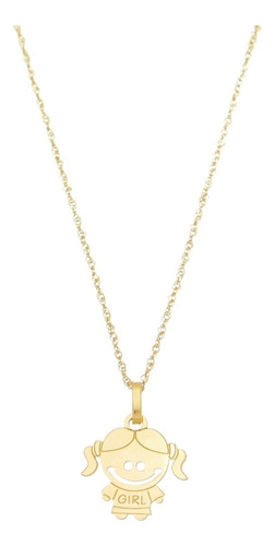 Pingente Menina Filha Girl Com Corrente Em Ouro 18k Cor Amarelo