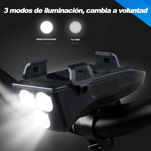 Luces Bicicleta Led Recargable Usb Con Luz Trasera Y Claxon Negro
