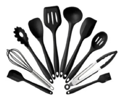 Set 10 Utensilios De Cocina Silicona Negro