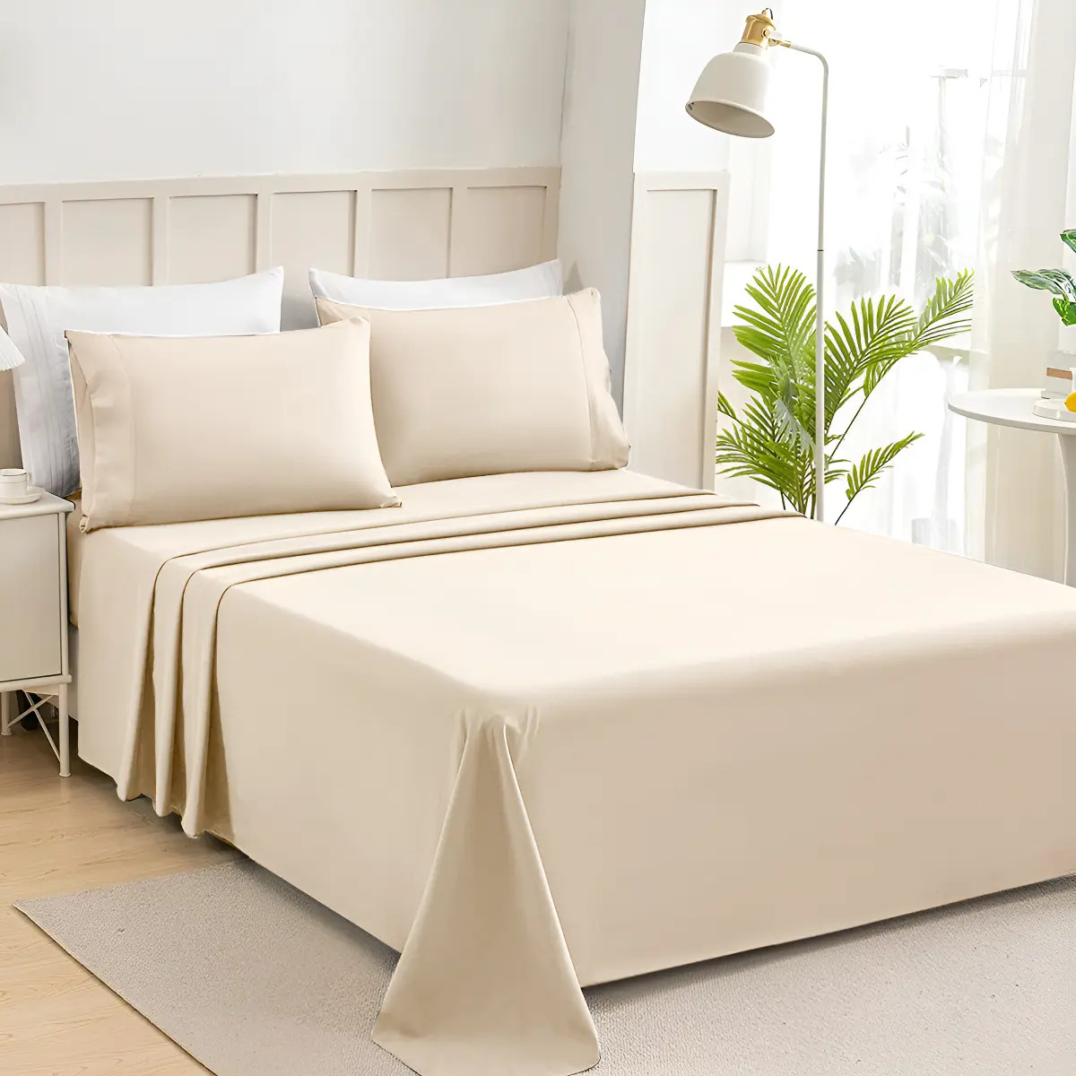 Juego De Sábanas King size 2500 Hilos Microfibra Elegante Suave y cómodo Lujoso Hipoalergénico 4 Pcs Perla