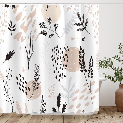 Cortina De Ducha Abstracta Con Diseño Floral Marron Botanic