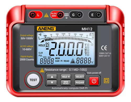 Megometro De Resistencia Aneng Mh12 Megger Digital