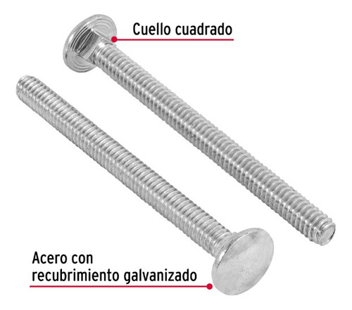 Tornillo Tipo Coche 1/4 X 3´ Redondo Metal Auto 50pz 44717