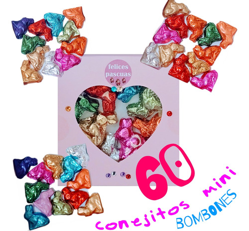 60 Bombones Conejitos De Pascua Mini 4,5 Gs Conejo Cajita