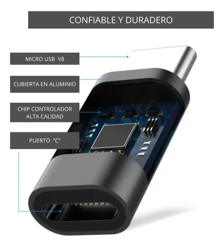 Adaptador Conector Usb C Hembra A Micro Usb V8 Macho2,0
