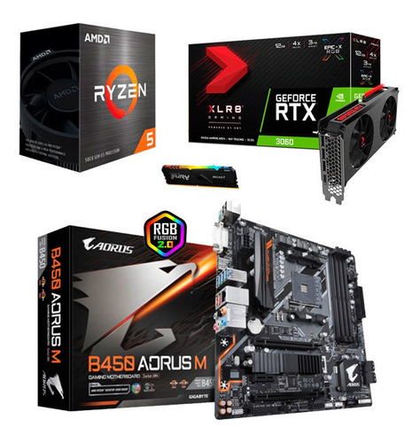 Combo Ryzen 5 5600x Rtx 3060 Gigabyte B450 Aorus M 8gb Rgb