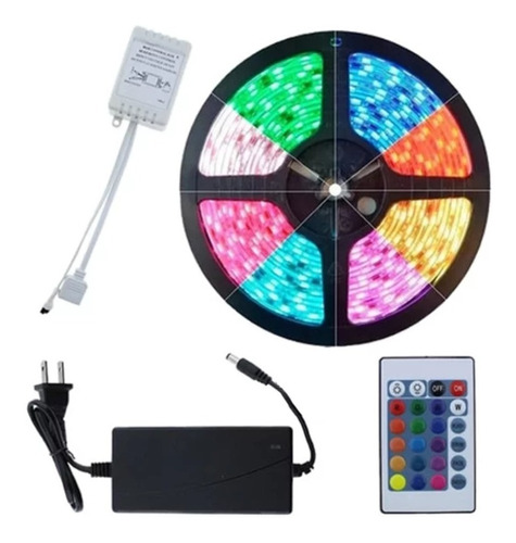 Tira Led 5050 Luces Rgb Kit Completo Control Y Fuente 220v