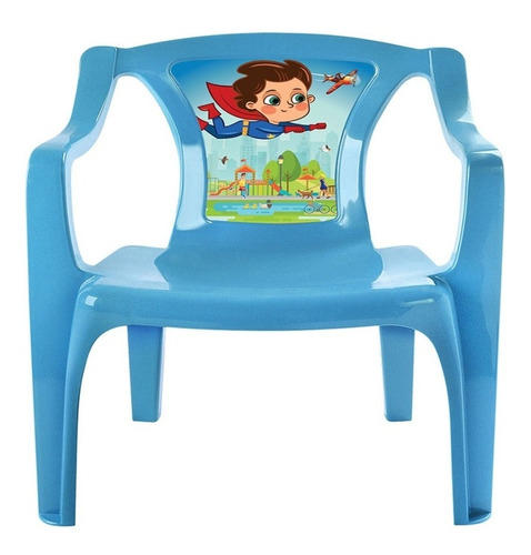 Cadeira Infantil Plastica Super Heroi Poltrona Meninos Azul