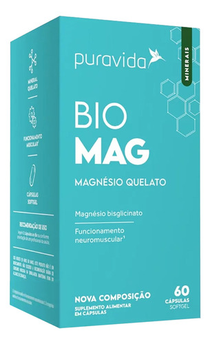 Bio Mag Magnésio Quelato Puravida 60 Cápsulas Sem