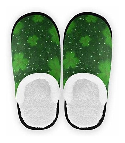 Qilmy St. Patrick's Day Shamrock Plush Travel Slippers For W