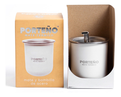 Mate + Bombilla Porteño Acero Inoxidable Térmico Caja Zztt 