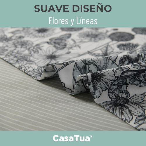 Sabanas Estampadas Ultra Suave + Funda Almohada Casatua 1,5P - Color Flores Gris