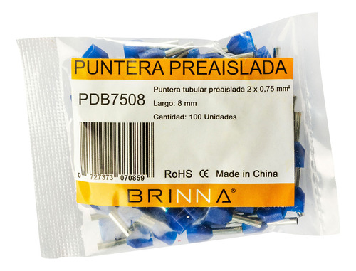 Puntera Tubular Brinna Terminal Doble Tiff 0,75mm X100