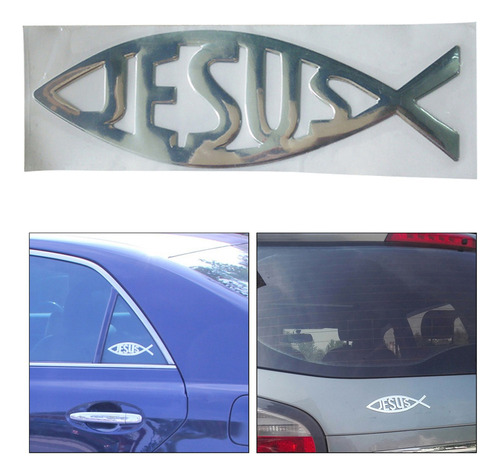3d Auto Coche Cristiano Jesús Pez Aluminio Cromo Pegatina