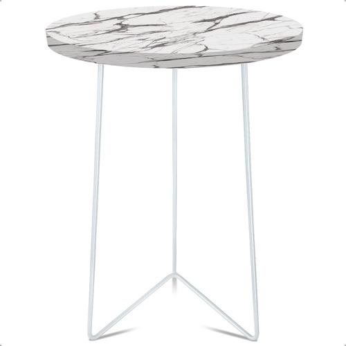 Mesa De Canto Lateral Apoio Sofá Redonda Sala Athenas Alta Cor Dourada Branca