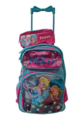 Mochila Infantil De Personajes Con Rueditas C/cartuchera 