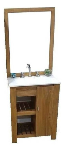 Mueble para baño D'Agostina Vanitorys Julieta 60 + espejo de 60cm de ancho, 80cm de alto y 38cm de profundidad, con bacha color blanco y mueble nogal con un agujero para grifería