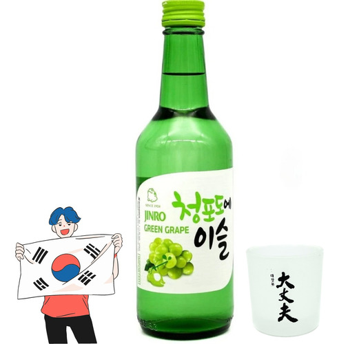Soju Jinro Coreano Sabor Uva Verde 360ml + Copo Soju 