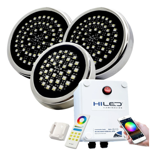 2 Luces Para Pileta 20w + 1 12w +fuente+control Remoto+wifi