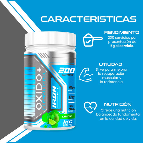Glúteo Peptona + Óxido Nítrico + Clembu Iron Fit 1kg Sin Sabor - Limón