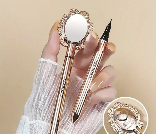 Delineador De Ojos Con Mini Espejo Delineador Larga Duracion Negro Mate