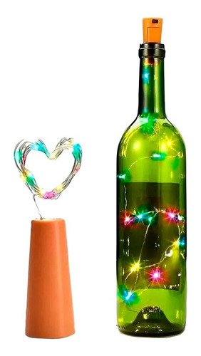 Corcho Tapón Multicolor Led Botella Vino Pila Luz Alambre 2m