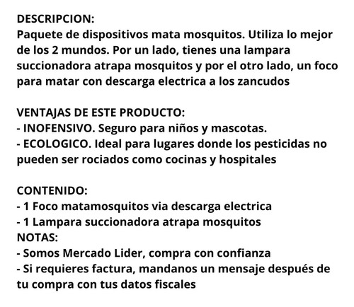 Imagen 10 de 10 de Lampara + Foco Mata Mosquitos Antimosquitos Killer Electrico