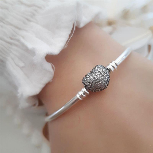 Bracelete Prata 925 Fecho Coração Com Pedra