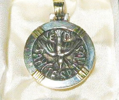 Medalla Grande De Plata 925 Y Oro 18k Con El Espíritu Santo