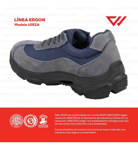 Imagen 7 de 10 de Calzado Conwork Ergon 105za Nobuck Gris Doble Frontura Azul