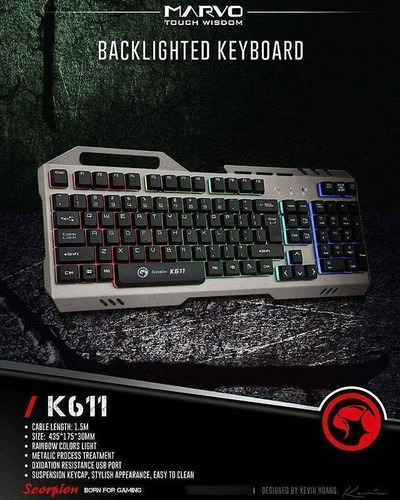 Imagen 2 de 2 de Teclado Gaming Membrana Marvo Scorpion K611