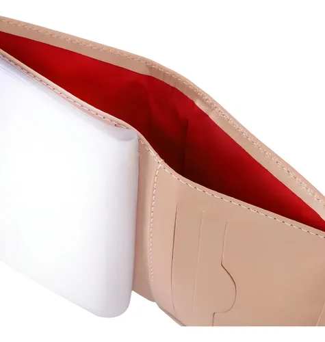 Cartera de piel auténtica para mujer 175/ 174, color nude, cartulina, diseño de tela de piel lisa