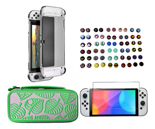 Estuche Animal Crossing+ Vidrio+acrílico+2grips Switch Oled