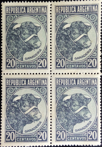 Argentina, Cuadrito Gj 893 Toro 20c Sin Filig 45 Mint L14941