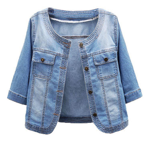 Chaqueta De Mezclilla Suave Corta De Manga Media Para Mujer