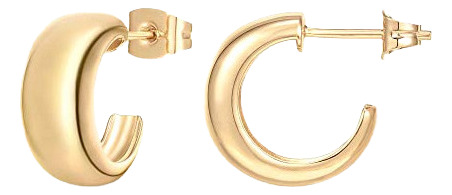 Aretes Pendientes Gruesos De Plata Chapada En Oro De 14k