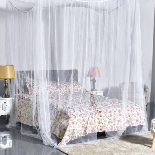 Blanco Cuatro Esquina Post Princesa Cama Dosel Mosquitera, F