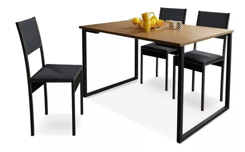 Conjunto Mesa 4 Cadeiras Retangular 120X80 Sendai Epoxi Preto C/Tampo MDF  Tubform