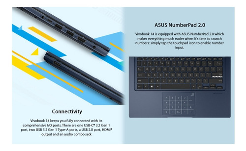 Asus Vivobook 14 2023 Fhd Core I5-1235u 8 Gb/ 256 Gb Color Azul Oscuro