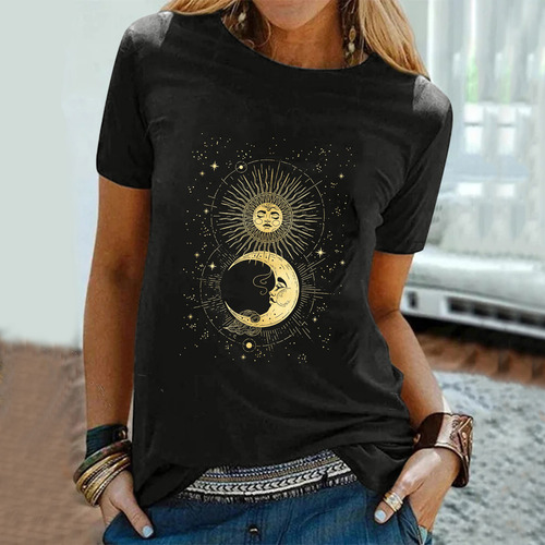 Blusa De Manga Corta Con Estampado De Estrellas Solares Para