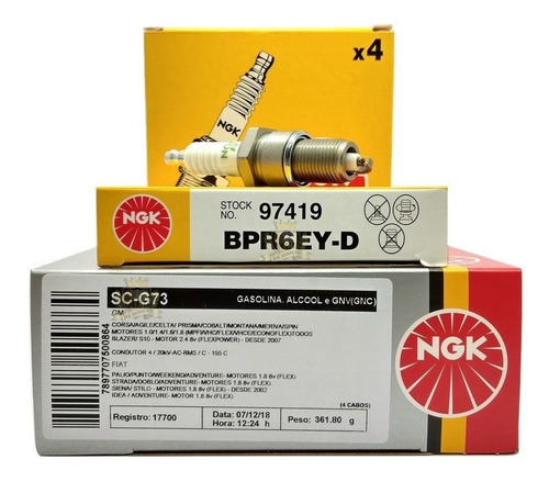 Kit Cabo E Vela Ignição Ngk Corsa Celta 1.0 8v Mpfi 60cv Gasolina Ou Gnv 1996 1997 1998 1999 2000 2001 2002 Scg73