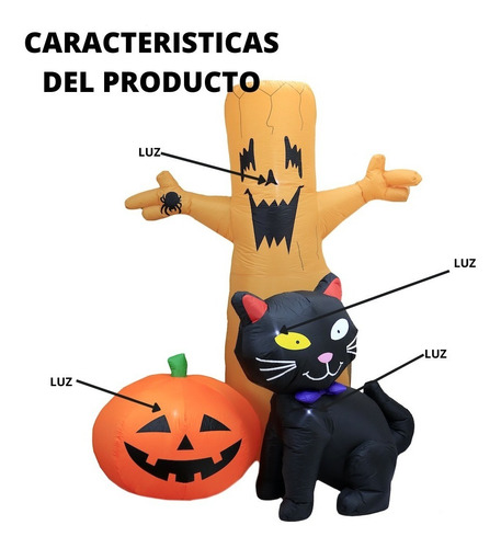 Inflable Decorativo Arbol Calabaza Gato Halloween Con Luces