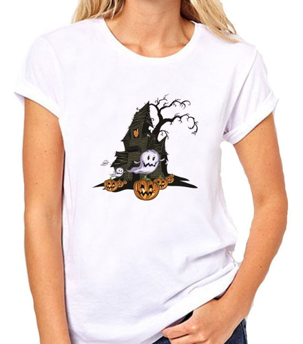 Remera De Mujer Castillo Embrujado Fantasmas Halloween